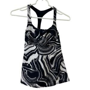 Nike Womens Sz Small Black & White Marble Tankini Swimsuit Top Cutout Padded